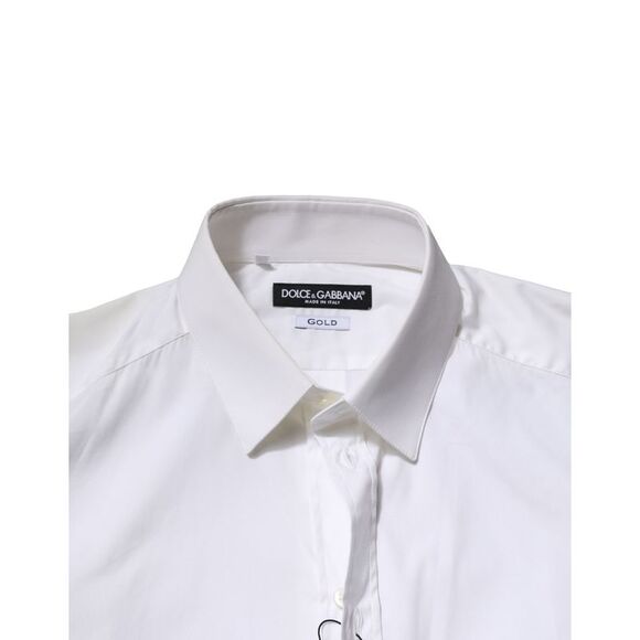 Dolce & Gabbana White Cotton GOLD Long Sleeves Formal Men's Shirt